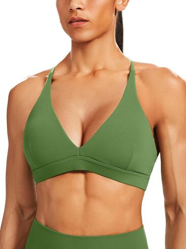 حمالة صدر رياضية للنساء من Unthewe برقبة على شكل حرف V عميقة للتمرين، صدرية يوجا مبطنة ذات تأثير منخفض متقاطع من الخلف in Kuwait