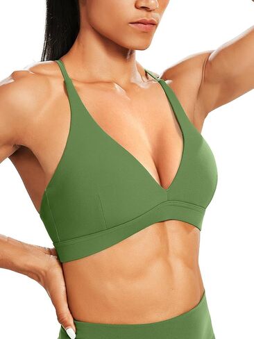 حمالة صدر رياضية للنساء من Unthewe برقبة على شكل حرف V عميقة للتمرين، صدرية يوجا مبطنة ذات تأثير منخفض متقاطع من الخلف in Kuwait