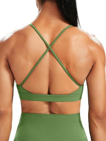 حمالة صدر رياضية للنساء من Unthewe برقبة على شكل حرف V عميقة للتمرين، صدرية يوجا مبطنة ذات تأثير منخفض متقاطع من الخلف in Kuwait