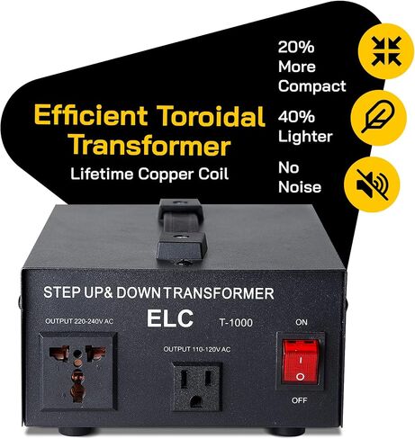 ELC T Series 2000 Watt Voltage Converter Transformer - Step Up/Down - 110v to 220v / 220v to 110v Power Converter - Circuit Breaker Protection, CE Certified [3-Years Warranty] in Saudi Arabia