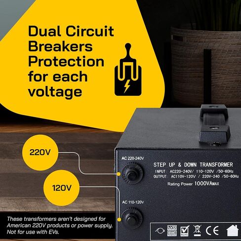 ELC T Series 2000 Watt Voltage Converter Transformer - Step Up/Down - 110v to 220v / 220v to 110v Power Converter - Circuit Breaker Protection, CE Certified [3-Years Warranty] in Saudi Arabia