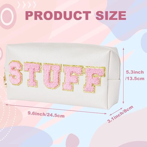 Burskit Stuff Bag Preppy Travel Makeup Bag Organizer تصحيح كبير اسكواش ستوني البرسيم الشنيل رسالة مستحضرات التجميل أدوات الزينة نايلون لطيف أكياس Preppy بو الجلود للماء الحقيبة المحمولة تخزين المحفظة in Kuwait