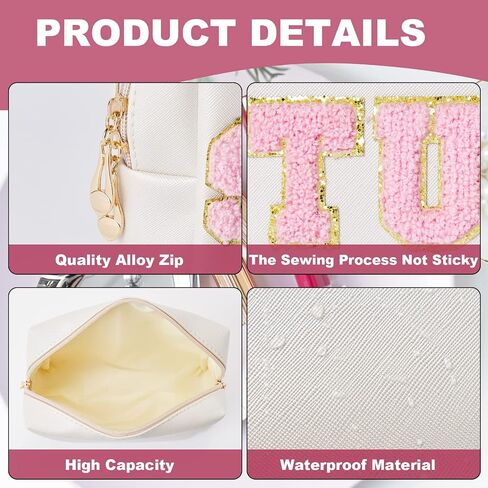 Burskit Stuff Bag Preppy Travel Makeup Bag Organizer تصحيح كبير اسكواش ستوني البرسيم الشنيل رسالة مستحضرات التجميل أدوات الزينة نايلون لطيف أكياس Preppy بو الجلود للماء الحقيبة المحمولة تخزين المحفظة in Kuwait