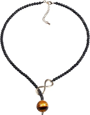 Jewever Tiger Eye/Black Agate Beaded Necklace for Women Infinity Endless Love Symbol Charm Healing Crystals and Gemstones Gift for Wife Women's y Necklaces in Saudi Arabia