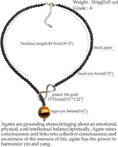 Jewever Tiger Eye/Black Agate Beaded Necklace for Women Infinity Endless Love Symbol Charm Healing Crystals and Gemstones Gift for Wife Women's y Necklaces in Saudi Arabia