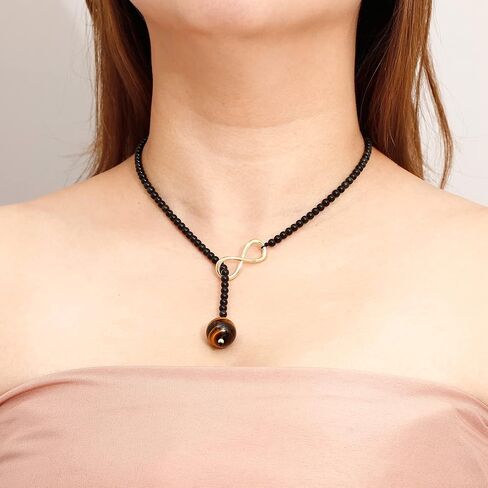 Jewever Tiger Eye/Black Agate Beaded Necklace for Women Infinity Endless Love Symbol Charm Healing Crystals and Gemstones Gift for Wife Women's y Necklaces in Saudi Arabia