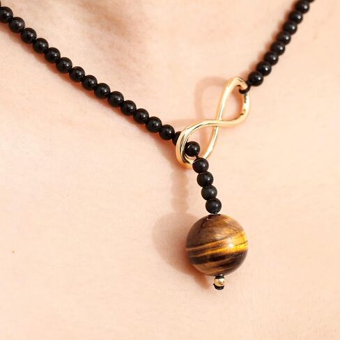 Jewever Tiger Eye/Black Agate Beaded Necklace for Women Infinity Endless Love Symbol Charm Healing Crystals and Gemstones Gift for Wife Women's y Necklaces in Saudi Arabia