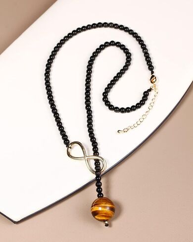 Jewever Tiger Eye/Black Agate Beaded Necklace for Women Infinity Endless Love Symbol Charm Healing Crystals and Gemstones Gift for Wife Women's y Necklaces in Saudi Arabia