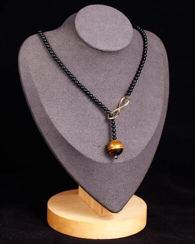 Jewever Tiger Eye/Black Agate Beaded Necklace for Women Infinity Endless Love Symbol Charm Healing Crystals and Gemstones Gift for Wife Women's y Necklaces in Saudi Arabia