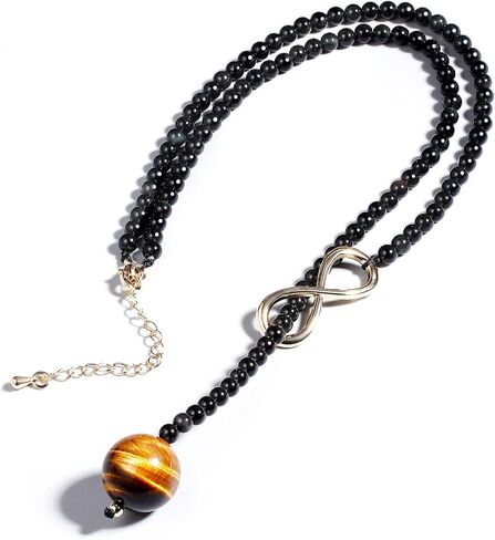 Jewever Tiger Eye/Black Agate Beaded Necklace for Women Infinity Endless Love Symbol Charm Healing Crystals and Gemstones Gift for Wife Women's y Necklaces in Saudi Arabia
