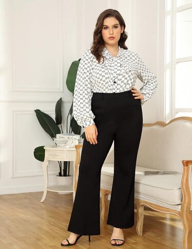 UUE تمتد سروال فستان حجم كبير للنساء 29 "/32"/34" سحب على Bootcut العمل السراويل مع جيوب بنطلون الأعمال سراويل تقليدية in Kuwait