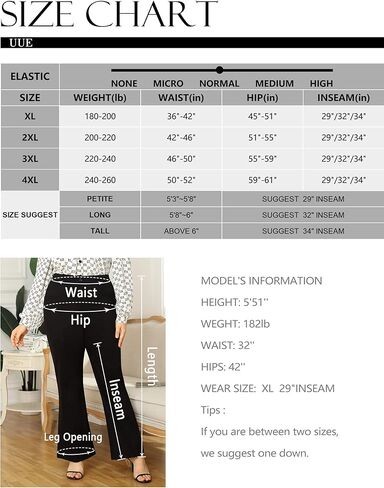 UUE تمتد سروال فستان حجم كبير للنساء 29 "/32"/34" سحب على Bootcut العمل السراويل مع جيوب بنطلون الأعمال سراويل تقليدية in Kuwait