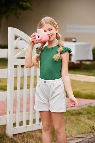 Flypigs Girls T Shirts Ruffle Sleeve Summer Casual Ribbed Knit Crewneck Tee Tops Blouses in Kuwait