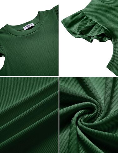 Flypigs Girls T Shirts Ruffle Sleeve Summer Casual Ribbed Knit Crewneck Tee Tops Blouses in Kuwait