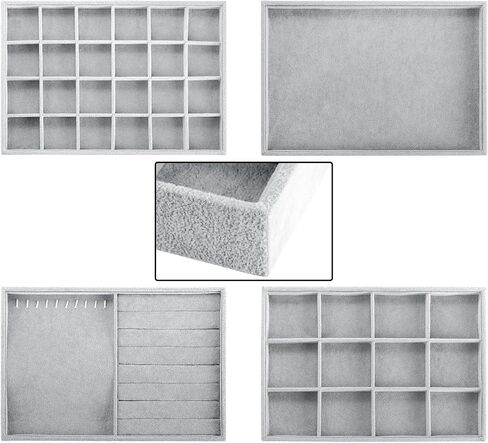 Elsjoy Set of 4 Velvet Jewelry Tray, Large Jewelry Organizer Tray Gray Jewelry Storage Display Tray, Stackable Drawer Insert Jewelry Trays for Earring, Necklace, Bracelet, Ring in Saudi Arabia