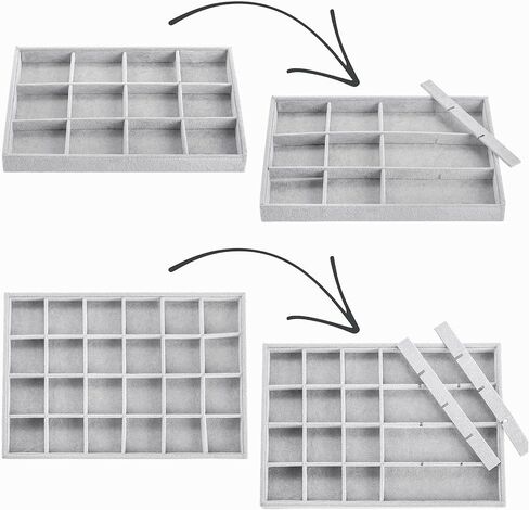 Elsjoy Set of 4 Velvet Jewelry Tray, Large Jewelry Organizer Tray Gray Jewelry Storage Display Tray, Stackable Drawer Insert Jewelry Trays for Earring, Necklace, Bracelet, Ring in Saudi Arabia
