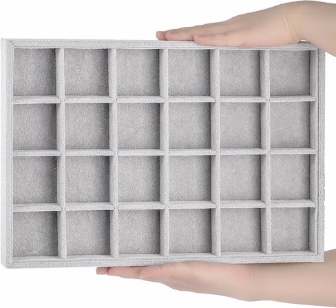 Elsjoy Set of 4 Velvet Jewelry Tray, Large Jewelry Organizer Tray Gray Jewelry Storage Display Tray, Stackable Drawer Insert Jewelry Trays for Earring, Necklace, Bracelet, Ring in Saudi Arabia