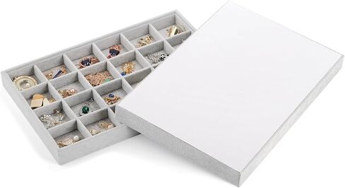 Elsjoy Set of 4 Velvet Jewelry Tray, Large Jewelry Organizer Tray Gray Jewelry Storage Display Tray, Stackable Drawer Insert Jewelry Trays for Earring, Necklace, Bracelet, Ring in Saudi Arabia