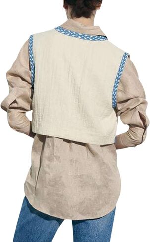 Passec Women Y2k Floral Embroidered Vest Vintage Cropped Sleeveless Open Front Cardigan Outerwear Streetwear in Kuwait