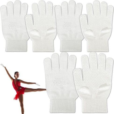Jiuguva 3 Pairs Figure Skating Gloves Ice Skating Gloves Anti Slip Gripper Gloves with Rhinestone Snowflakes for Practice Competition Winter Warm Mitten, Reduce Falling Injuries in Kuwait