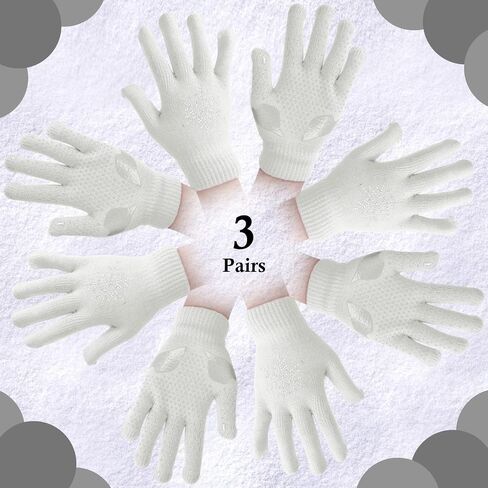 Jiuguva 3 Pairs Figure Skating Gloves Ice Skating Gloves Anti Slip Gripper Gloves with Rhinestone Snowflakes for Practice Competition Winter Warm Mitten, Reduce Falling Injuries in Kuwait