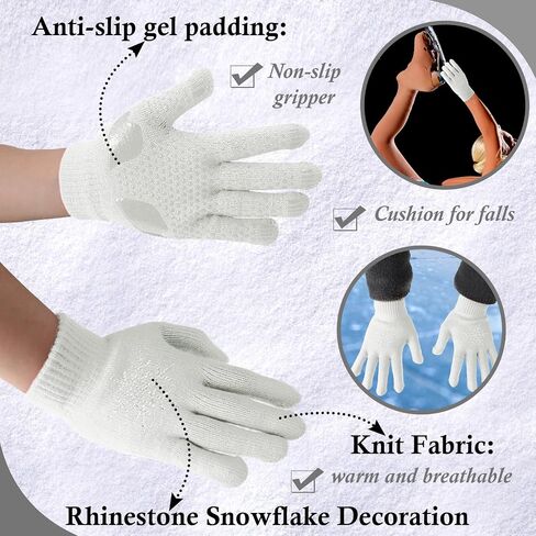 Jiuguva 3 Pairs Figure Skating Gloves Ice Skating Gloves Anti Slip Gripper Gloves with Rhinestone Snowflakes for Practice Competition Winter Warm Mitten, Reduce Falling Injuries in Kuwait