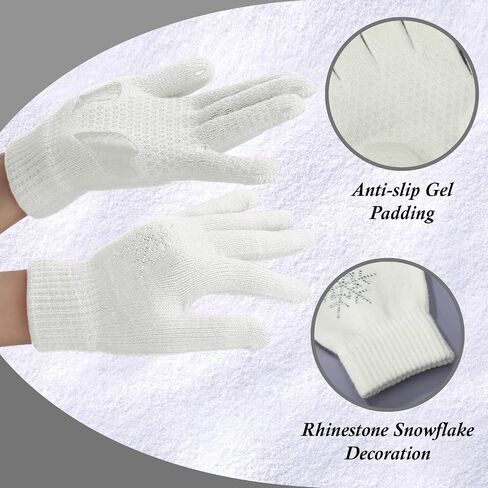 Jiuguva 3 Pairs Figure Skating Gloves Ice Skating Gloves Anti Slip Gripper Gloves with Rhinestone Snowflakes for Practice Competition Winter Warm Mitten, Reduce Falling Injuries in Kuwait