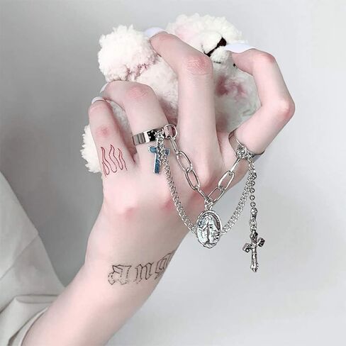 Ubjuliwa 15pcs سلسلة خواتم الاصبع قابل للتعديل خواتم القوطية مجموعة Egirl Eboy خواتم Emo Punk خواتم النساء الجمالية القوطي خواتم مع سلاسل تكويم بيان الدائري in Kuwait