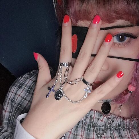Ubjuliwa 15pcs سلسلة خواتم الاصبع قابل للتعديل خواتم القوطية مجموعة Egirl Eboy خواتم Emo Punk خواتم النساء الجمالية القوطي خواتم مع سلاسل تكويم بيان الدائري in Kuwait