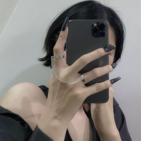 Ubjuliwa 15pcs سلسلة خواتم الاصبع قابل للتعديل خواتم القوطية مجموعة Egirl Eboy خواتم Emo Punk خواتم النساء الجمالية القوطي خواتم مع سلاسل تكويم بيان الدائري in Kuwait