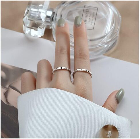 CSIYANJRY99 Thin Stacking Initial Rings for Women Stackable Plain Letter Ring for Teen Girls Silver Capital Letter Band Ring Open Adjustable Alphabet Ring in Saudi Arabia