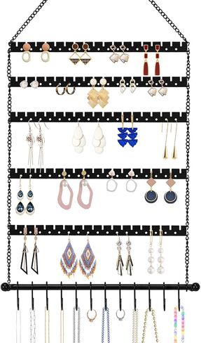 منظم مجوهرات فني معدني يثبت على الحائط، منظم مجوهرات معلق على الحائط، منظم حلق على الحائط، حامل للقلائد والاساور، 6 طبقات و12 خطاف، حامل مجوهرات للاقراط والقلائد والخواتم in Kuwait