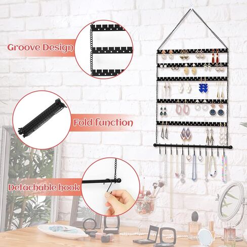منظم مجوهرات فني معدني يثبت على الحائط، منظم مجوهرات معلق على الحائط، منظم حلق على الحائط، حامل للقلائد والاساور، 6 طبقات و12 خطاف، حامل مجوهرات للاقراط والقلائد والخواتم in Kuwait