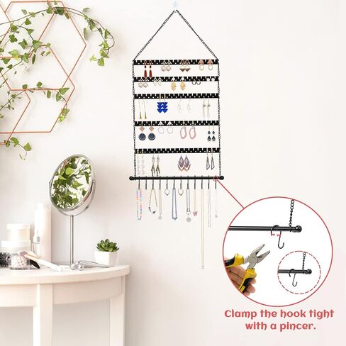 منظم مجوهرات فني معدني يثبت على الحائط، منظم مجوهرات معلق على الحائط، منظم حلق على الحائط، حامل للقلائد والاساور، 6 طبقات و12 خطاف، حامل مجوهرات للاقراط والقلائد والخواتم in Kuwait