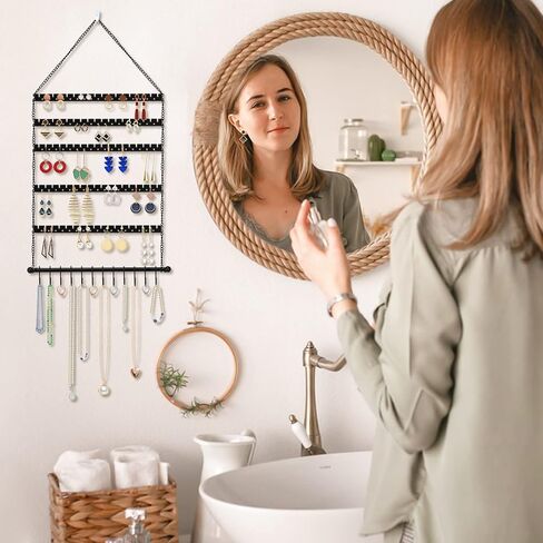 منظم مجوهرات فني معدني يثبت على الحائط، منظم مجوهرات معلق على الحائط، منظم حلق على الحائط، حامل للقلائد والاساور، 6 طبقات و12 خطاف، حامل مجوهرات للاقراط والقلائد والخواتم in Kuwait