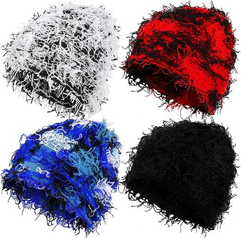 Lewtemi 4 Pcs Unisex Distressed Balaclava Winter Warm Knitted Beanie Outdoor Fuzzy Winter Hats Thick Knit Beanie Caps for Men Women, 4 Colors in Saudi Arabia