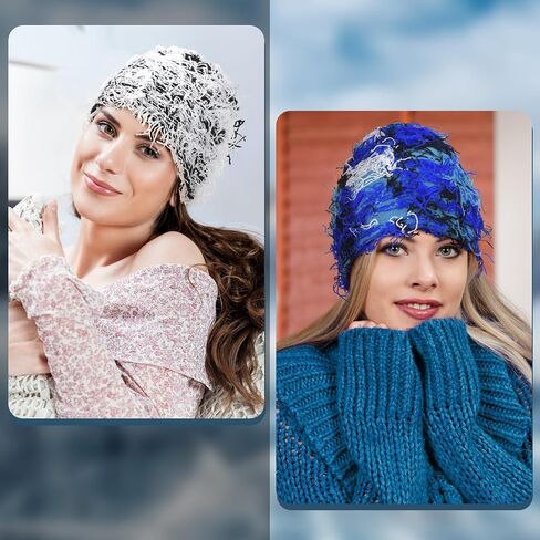 Lewtemi 4 Pcs Unisex Distressed Balaclava Winter Warm Knitted Beanie Outdoor Fuzzy Winter Hats Thick Knit Beanie Caps for Men Women, 4 Colors in Saudi Arabia