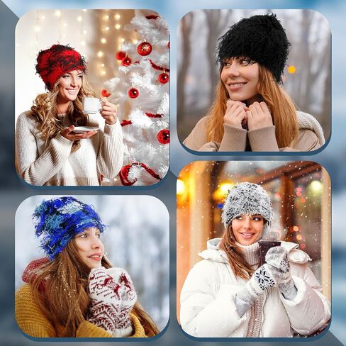 Lewtemi 4 Pcs Unisex Distressed Balaclava Winter Warm Knitted Beanie Outdoor Fuzzy Winter Hats Thick Knit Beanie Caps for Men Women, 4 Colors in Saudi Arabia