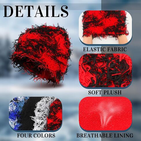 Lewtemi 4 Pcs Unisex Distressed Balaclava Winter Warm Knitted Beanie Outdoor Fuzzy Winter Hats Thick Knit Beanie Caps for Men Women, 4 Colors in Saudi Arabia