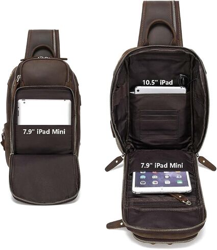 Taertii حقيبة صدر من الجلد الطبيعي المحبب بالكامل حقيبة كتف كروسبودي لجهاز iPad مقاس 10.5 بوصة - بني in Kuwait