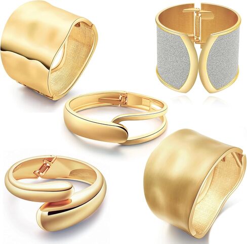 SROBENZ 2-5 Pcs 18K Gold Cuff Bracelets for Women Chunky Bangle Bracelets Hinge Gold Polished Frosted Bracelets Irregular Wrist Cuffs for Teen Girls in Kuwait