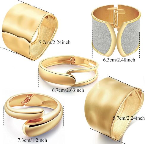 SROBENZ 2-5 Pcs 18K Gold Cuff Bracelets for Women Chunky Bangle Bracelets Hinge Gold Polished Frosted Bracelets Irregular Wrist Cuffs for Teen Girls in Kuwait