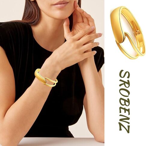 SROBENZ 2-5 Pcs 18K Gold Cuff Bracelets for Women Chunky Bangle Bracelets Hinge Gold Polished Frosted Bracelets Irregular Wrist Cuffs for Teen Girls in Kuwait