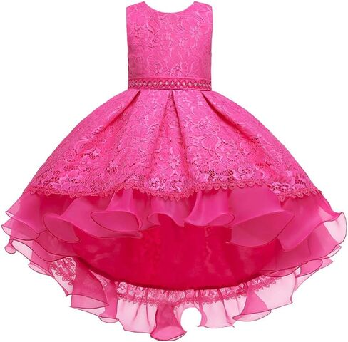 Flower Girls Vintage Overlay Lace Beaded Rhinestone Wedding Tulle Dresses Maxi High Low Gown Dance Tutus in Kuwait