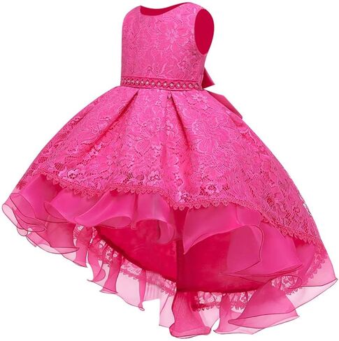 Flower Girls Vintage Overlay Lace Beaded Rhinestone Wedding Tulle Dresses Maxi High Low Gown Dance Tutus in Kuwait