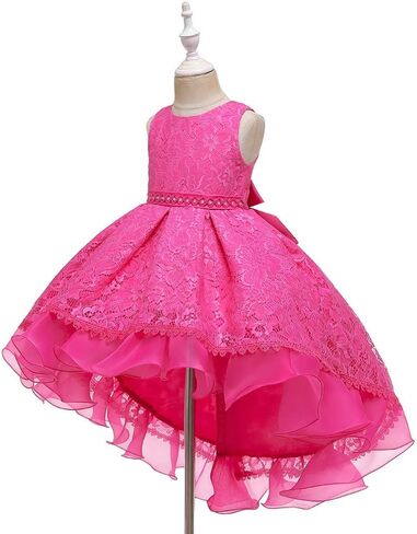 Flower Girls Vintage Overlay Lace Beaded Rhinestone Wedding Tulle Dresses Maxi High Low Gown Dance Tutus in Kuwait