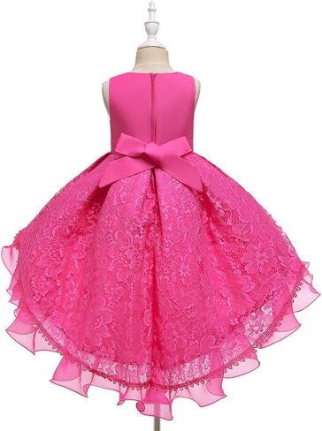 Flower Girls Vintage Overlay Lace Beaded Rhinestone Wedding Tulle Dresses Maxi High Low Gown Dance Tutus in Kuwait