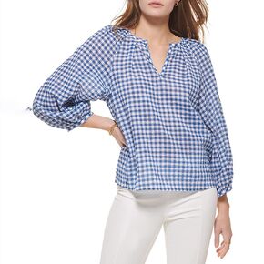 Calvin Klein Women's Sportswear Everyday Casual V-Neck Gingham Blouse in Saudi Arabia