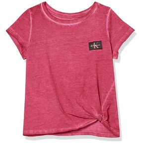 Calvin Klein Girls' Logo T-Shirt with Front Tie Knot, Short Sleeve Tee with Tagless Interior