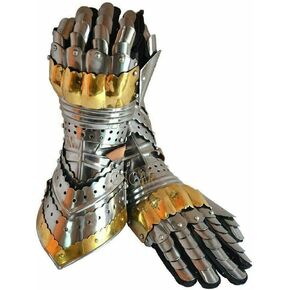 OSCAR HANDICRAFT Medieval Artiulated Gauntlets with Brass Accents| Medieval Templar Steel Functional Gauntlets for Combat, Reenactment